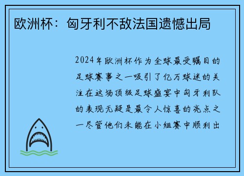 欧洲杯：匈牙利不敌法国遗憾出局